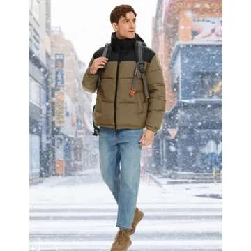 Flygo Men Puffer Jacket Winter Coats Water Resistant Long Sleeve Zip Up Lightweight Quilted Down Jackets(DarkKhaki-XXL)