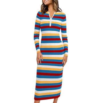 Stylish PRETTYGARDEN Striped Midi Sweater Dress