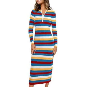 Stylish PRETTYGARDEN Striped Midi Sweater Dress