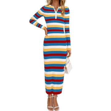 Stylish PRETTYGARDEN Striped Midi Sweater Dress