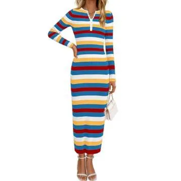 Stylish PRETTYGARDEN Striped Midi Sweater Dress