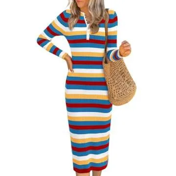 Stylish PRETTYGARDEN Striped Midi Sweater Dress
