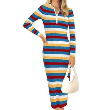 Stylish PRETTYGARDEN Striped Midi Sweater Dress