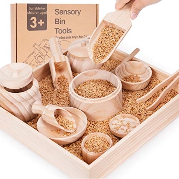 Crisschirs Sensory Bin Tools with Wooden Box, Montessori Toys for Toddlers, Sensory Toys, Set of 12 ...