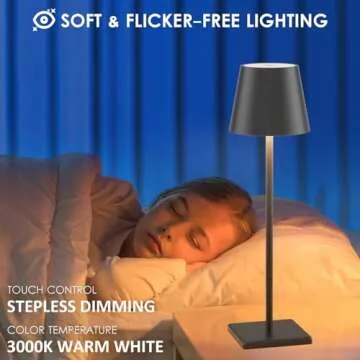 2-Pack LED Cordless Table Lamp, Rechargeable Battery Desk lamp 3W 5500mAh Battery Operated Stepless Dimming Modern Portable Table Light for Restaurant/Dinner/Bedroom/Outdoor IP54 Waterproof (Black)