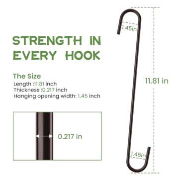 6 Pack heavy duty s hooks,Brown strong metal big hooks for hanging plants or large items as potted plants,garden tools,bird cages,animal feeders