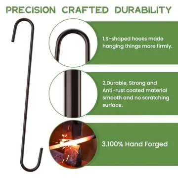 6 Pack heavy duty s hooks,Brown strong metal big hooks for hanging plants or large items as potted plants,garden tools,bird cages,animal feeders