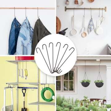 6 Pack heavy duty s hooks,Brown strong metal big hooks for hanging plants or large items as potted plants,garden tools,bird cages,animal feeders