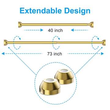 TEECK Shower Curtain Rod, 40-73 inch Adjustable Tension Spring, Shower Curtain Rod Tension, Premium Stainless Steel, No Drilling, Anti-Slip, No Rust, for Bathroom, Easy to install (Gold)