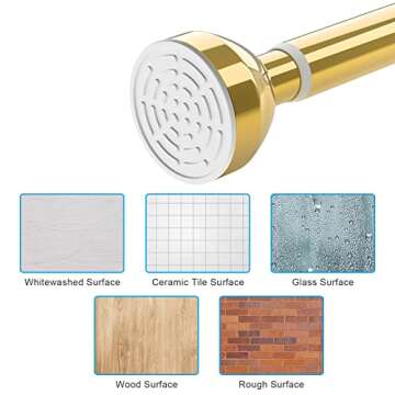 TEECK Shower Curtain Rod, 40-73 inch Adjustable Tension Spring, Shower Curtain Rod Tension, Premium Stainless Steel, No Drilling, Anti-Slip, No Rust, for Bathroom, Easy to install (Gold)
