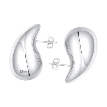 ASCONA Chunky Silver Hoop Earrings for Women, Teardrop Lightweight Tear Drop Dangle Waterdrop Earrin...