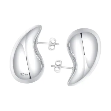 ASCONA Chunky Silver Hoop Earrings for Women, Teardrop Lightweight Tear Drop Dangle Waterdrop Earrin...