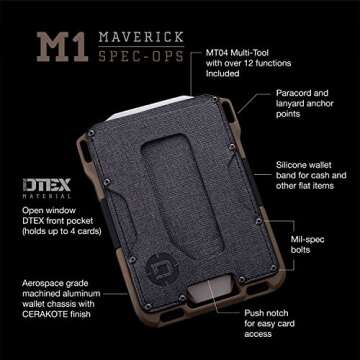 Dango Slim Minimalist Wallet for Men - RFID Blocking - Leather, Black Dtex/Desert Sand + Multi-Tool