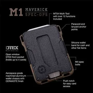 Dango Slim Minimalist Wallet for Men - RFID Blocking - Leather, Black Dtex/Desert Sand + Multi-Tool