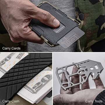 Dango Slim Minimalist Wallet for Men - RFID Blocking - Leather, Black Dtex/Desert Sand + Multi-Tool