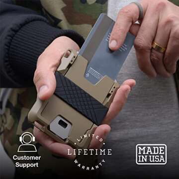 Dango Slim Minimalist Wallet for Men - RFID Blocking - Leather, Black Dtex/Desert Sand + Multi-Tool