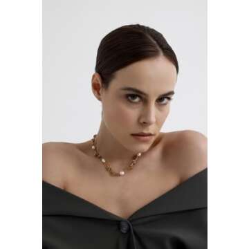 Ceres Paris 18K Plated Gold Necklace for Women with Natural Freshwater Pearls – Trendy Jewelry for...