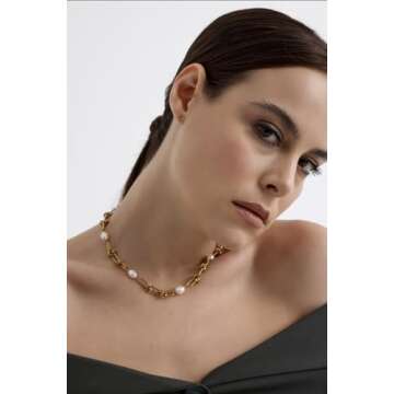 Ceres Paris 18K Plated Gold Necklace with Freshwater Pearls