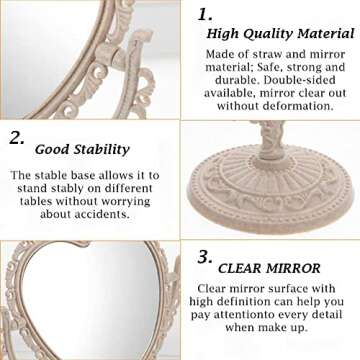 1 PC European-style Desk Mirror Cute Heart- Mirror Double Sided HD Magnifying Dressing Mirror Rotata...