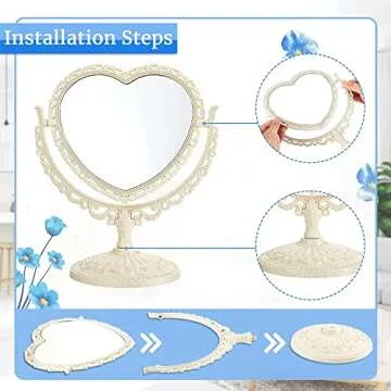 1 PC European-style Desk Mirror Cute Heart- Mirror Double Sided HD Magnifying Dressing Mirror Rotatable Portable Princess Mirror Bedroom Travel Mirror Suitable for Beauty Gifts for Wome（beige）