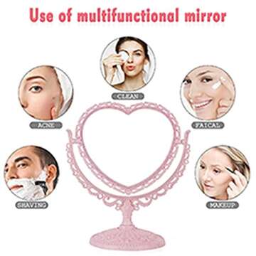 1 PC European-style Desk Mirror Cute Heart- Mirror Double Sided HD Magnifying Dressing Mirror Rotatable Portable Princess Mirror Bedroom Travel Mirror Suitable for Beauty Gifts for Wome（beige）