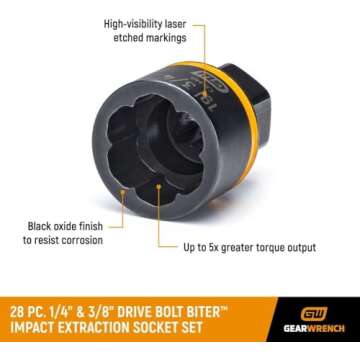 GEARWRENCH 28 Pc. 1/4" & 3/8" Drive Bolt Biter™ Impact Extraction Socket Set - 84784