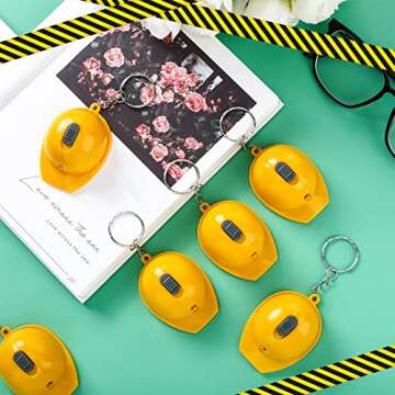 Bonuci 12 Pcs Construction Party Favors Mini Flashlight Keychain Miniature Helmet Flashlight Small Safety Hat Keychain for Man Construction Themed Birthday Party Gifts Prizes Supplies