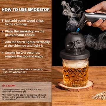 Cocktail Smoker Kit with Torch and 4 Wood Chips for Whiskey
