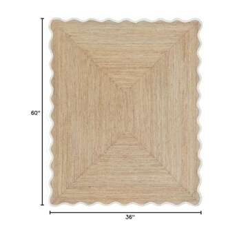 Weaving Village Wave Scalloped Natural Jute Rug Boho Area Rug Braided Rug, Coastal Farmhouse Scallop...