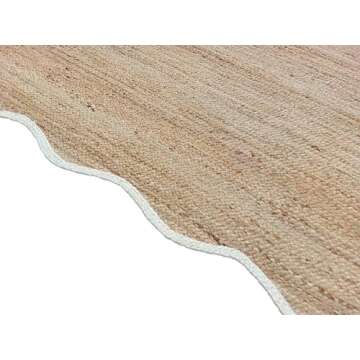 Weaving Village Wave Scalloped Natural Jute Rug Boho Area Rug Braided Rug, Coastal Farmhouse Scallop Rug, Off White (3'x5')