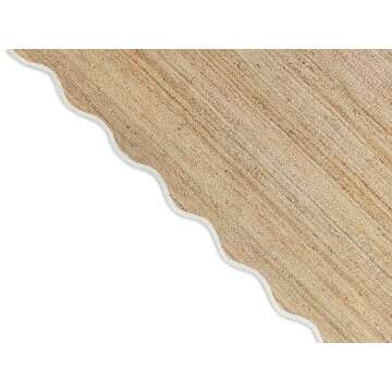 Weaving Village Wave Scalloped Natural Jute Rug Boho Area Rug Braided Rug, Coastal Farmhouse Scallop Rug, Off White (3'x5')