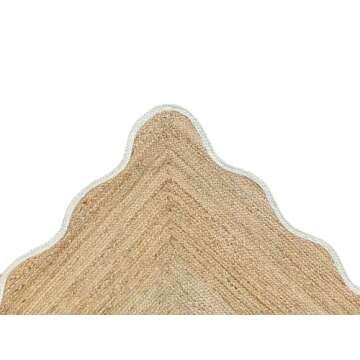 Weaving Village Wave Scalloped Natural Jute Rug Boho Area Rug Braided Rug, Coastal Farmhouse Scallop Rug, Off White (3'x5')