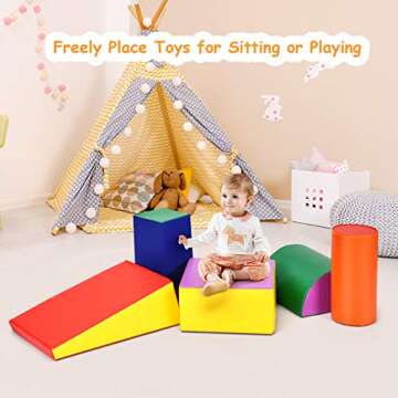Costzon Crawl and Climb Play Set, Colorful 5 Piece Lightweight Foam Shape for Climbing, Crawling & Sliding, Safe Soft Block for Preschoolers, Baby, Kids (Multicolor)