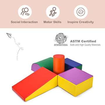 Costzon Crawl and Climb Play Set, Colorful 5 Piece Lightweight Foam Shape for Climbing, Crawling & Sliding, Safe Soft Block for Preschoolers, Baby, Kids (Multicolor)