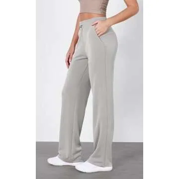 ODODOS Women's Modal Soft Wide Leg Pants with Pockets Adjustable Shockcord High Waist Casual Lounge Pants-31 Inseam, Light Gray, X-Small