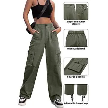 ZMPSIISA Women High Waisted Cargo Pants Wide Leg Casual Pants 6 Pockets Combat Military Trousers(Green,Medium)