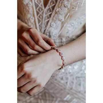 SWEETV Teardrop Rose Gold Wedding Bridal Bracelets for Brides, Crystal Rhinestone Cubic Zirconia Ten...