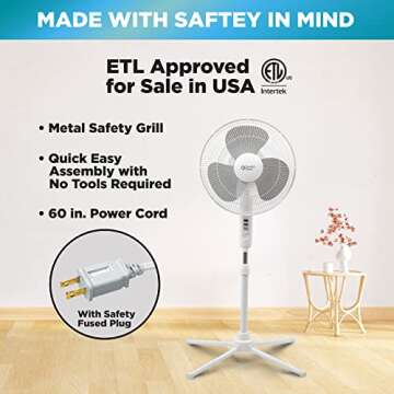 Comfort Zone 16-inch Adjustable Oscillating Pedestal Fan