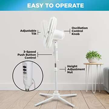 Comfort Zone 16-inch Adjustable Oscillating Pedestal Fan