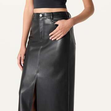 The Drop Women’s Larissa Vegan Leather Maxi Skirt, Black, S