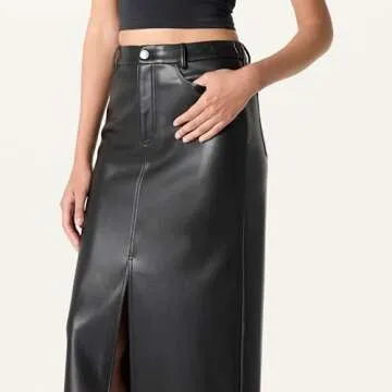 The Drop Women’s Larissa Vegan Leather Maxi Skirt, Black, S