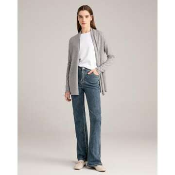 State Cashmere Lightweight Mid-Thigh Cashmere Cardigan 100% Pure Cashmere Sweater Cashmere Wraps for Women (Pale Charcoal, Medium)