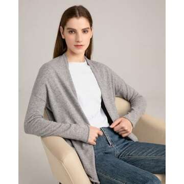 State Cashmere Lightweight Mid-Thigh Cashmere Cardigan 100% Pure Cashmere Sweater Cashmere Wraps for Women (Pale Charcoal, Medium)