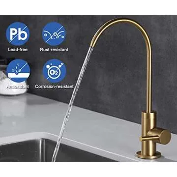ESOW Kitchen Water Filter Faucet, 100% Lead-Free Drinking Water Faucet Fits Most Reverse Osmosis Units or Water Filtration System in Non-Air Gap, Stainless Steel 304 Body Brushed Gold Finish
