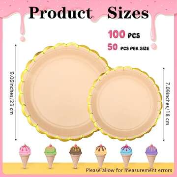 Tanlade 100 Pcs Baby Pink Paper Plates - Scalloped with Gold Foil for Parties