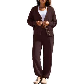Yanekop Womens Two Piece Outfits V Neck Button Down Cardigan Sweater Sets Cozy Knit Loungewear Set(B...