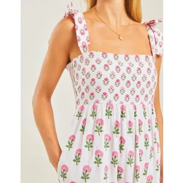 Women Summer Boho Tie Shoulder Dress for Summer Vibes