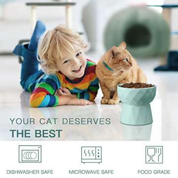 Frewinky Cat Bowls,Ceramic Cat Bowls Anti Vomiting,Raised-Cat Food and Water Bowl Set for Cats and Small Dogs,13.5 Oz,Green