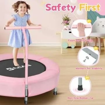 BCAN 36'' Mini Folding Ages 2 to 5 Toddler Trampoline with Handle for Kids, Indoor/Garden Toddlers Trampoline with Super Safe Cover for Toddlers, Pink