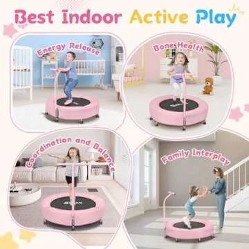 BCAN 36'' Mini Folding Ages 2 to 5 Toddler Trampoline with Handle for Kids, Indoor/Garden Toddlers Trampoline with Super Safe Cover for Toddlers, Pink